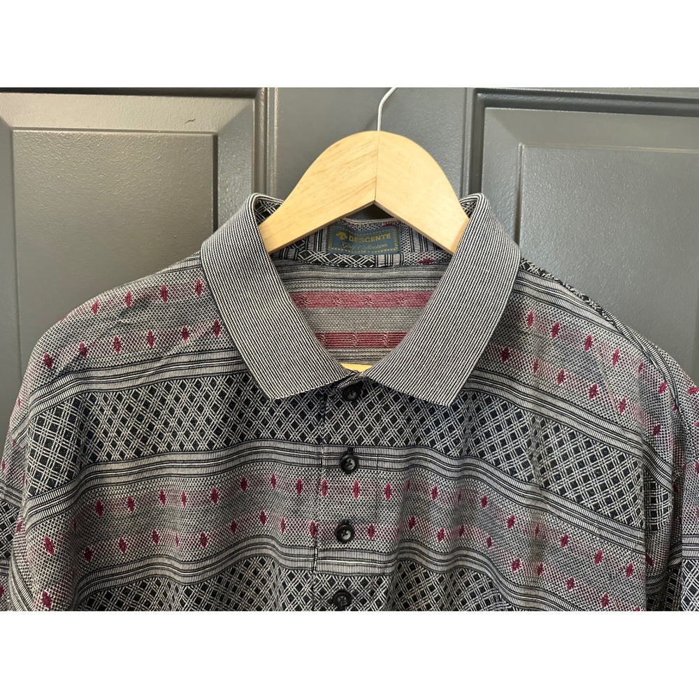 Descente‎ Golf Collection Mens Grey Geometric Diamond Knit Polo Shirt Size M
